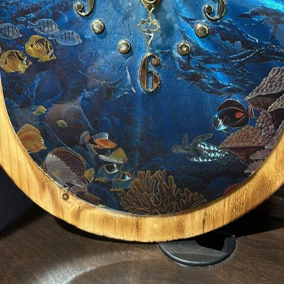 Hawaiian Sunset Ocean Scene Wall Clock with Wooden Frame - Picture 4 of 6